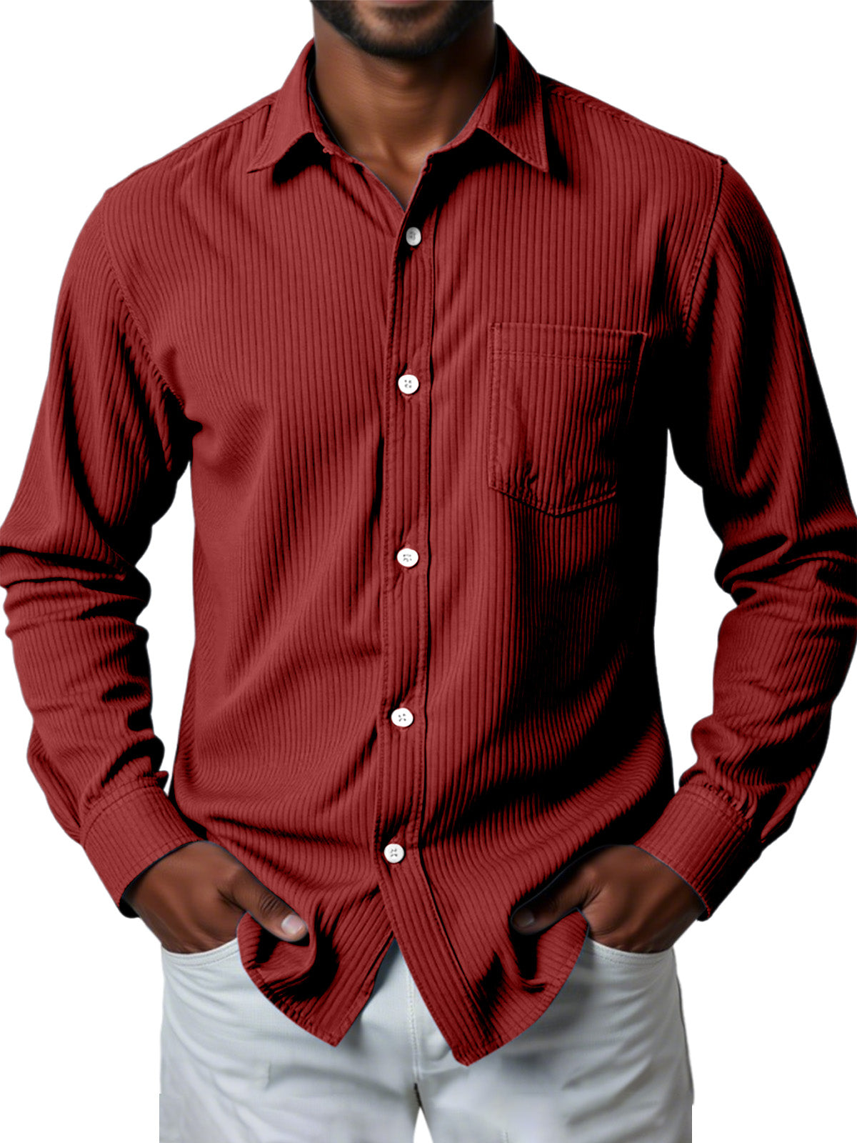 Men's Casual Solid Color Pit Striped Long-sleeved Shirt