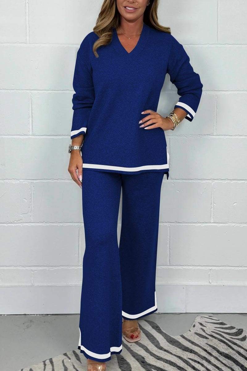 Women's V-Neck Soft Knit Border Edge Trouser Co-Ord Fashion Trends