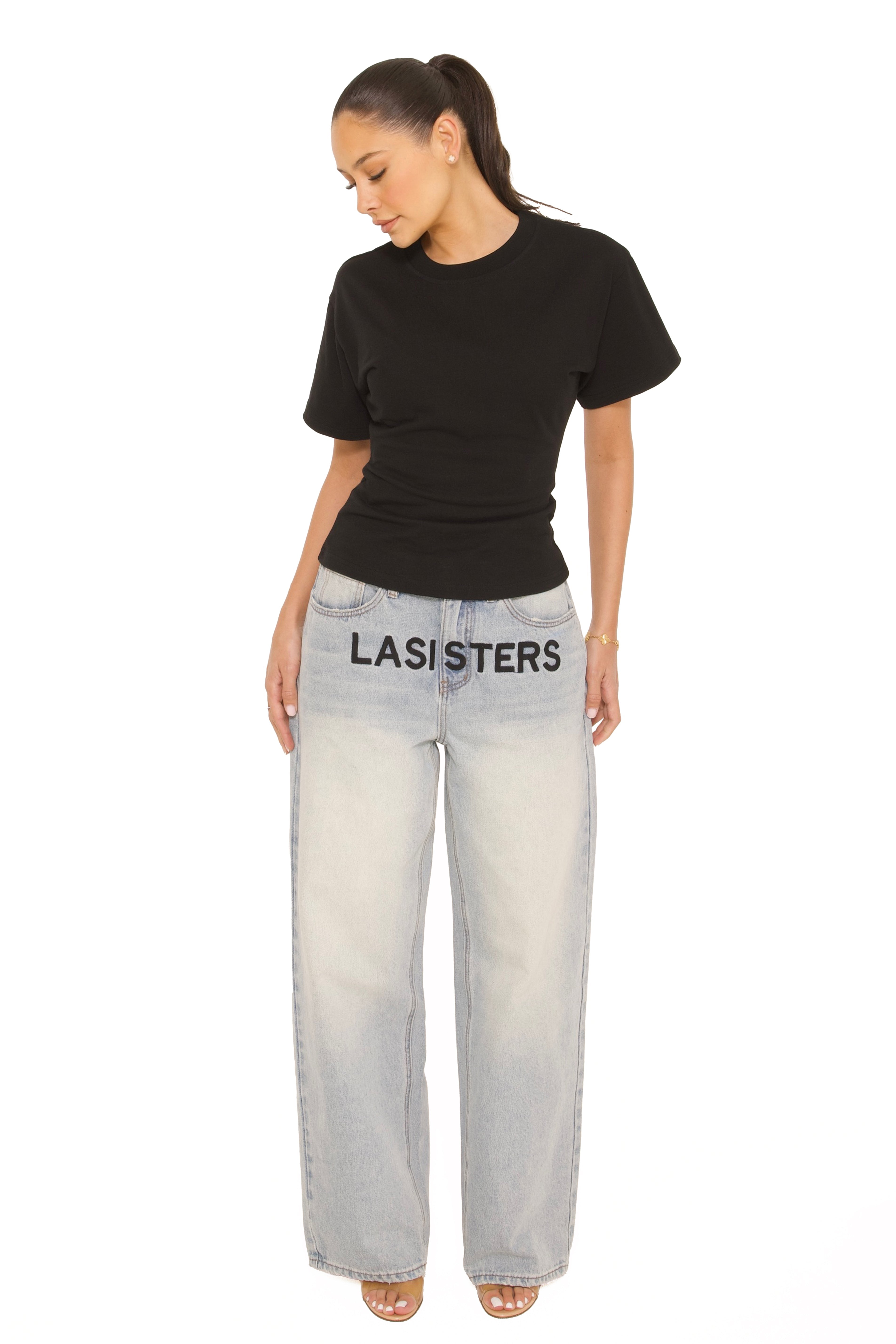 Embroidered Signature Jeans Light Blue