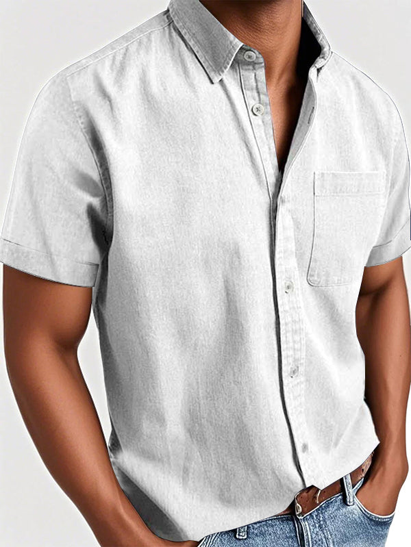 Men's Basic Retro Washed Pocket Short-sleeved Shirt