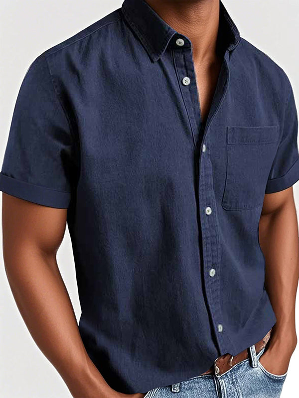 Men's Basic Retro Washed Pocket Short-sleeved Shirt